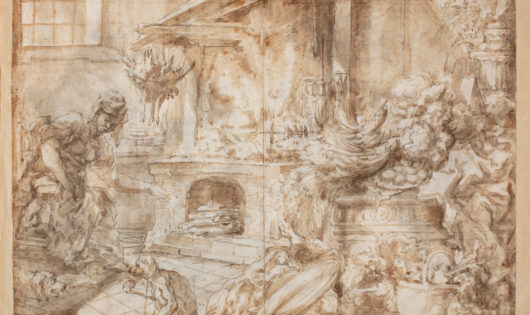 Domenico Guidobono recto Kitchen interior servant monkey